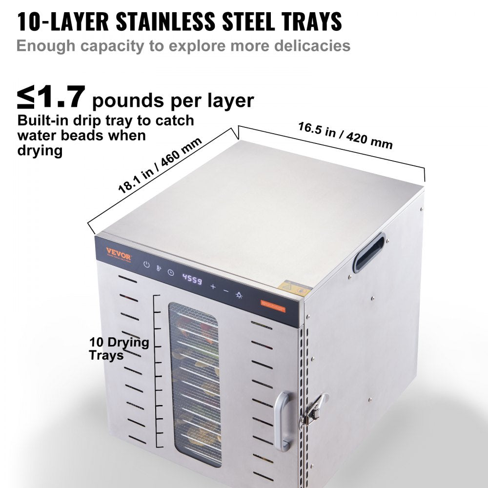SS-10X - Electric Food Dehydrator, 1000W, 10 Stainless Steel Trays