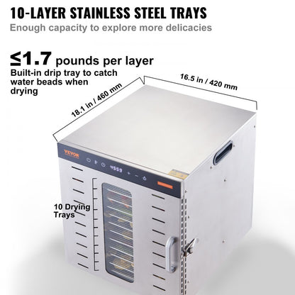 SS-10X - Electric Food Dehydrator, 1000W, 10 Stainless Steel Trays