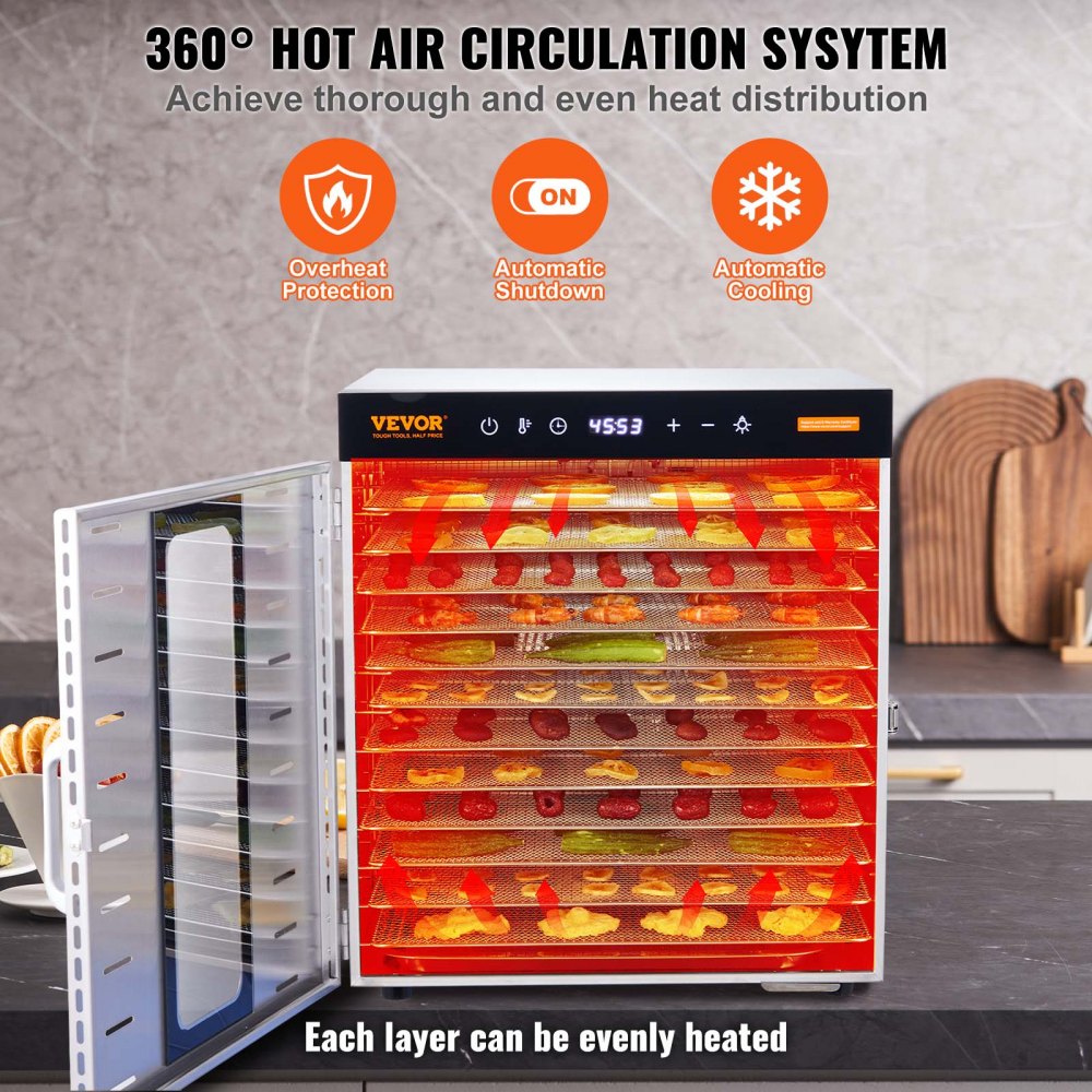 SS-10X - Electric Food Dehydrator, 1000W, 10 Stainless Steel Trays