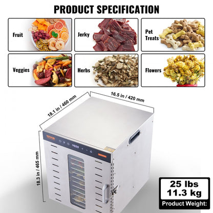 SS-10X - Electric Food Dehydrator, 1000W, 10 Stainless Steel Trays