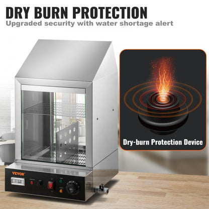 BW-1P-E - 1200W 2-Tier Hot Dog Steamer with Temperature Control