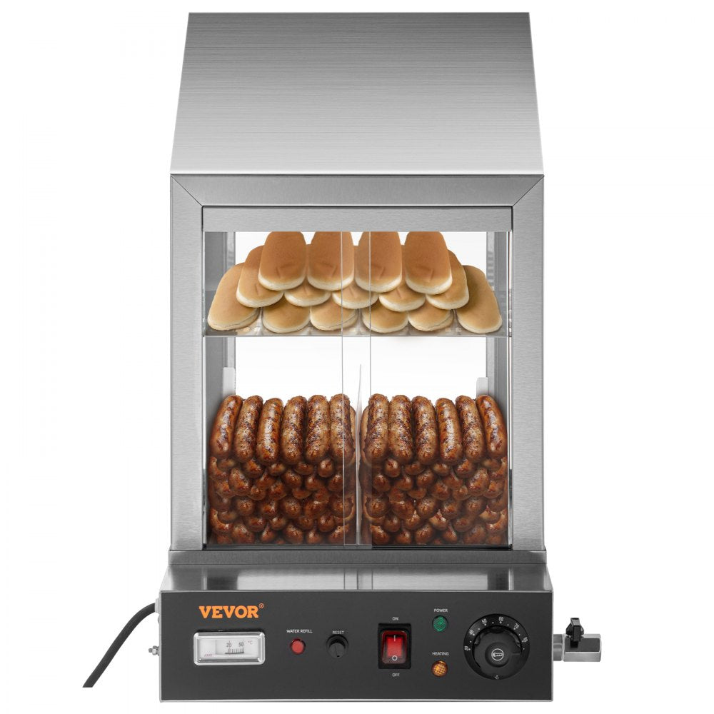 BW-1P-E - 1200W 2-Tier Hot Dog Steamer with Temperature Control