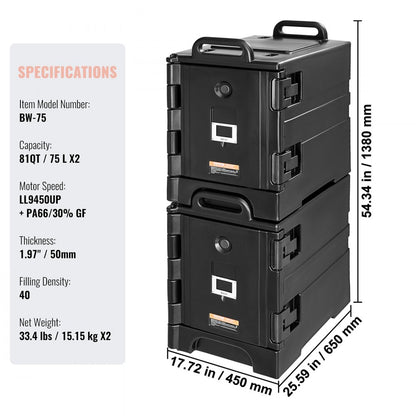 BW-75 - 81QT Insulated Food Carrier with Stackable Design and Wheels