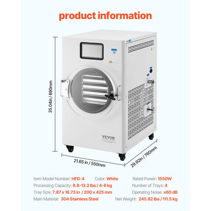 HFD-4 - 8.8-13.2 lbs Vacuum Freeze Dryer for Food Preservation