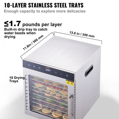 SS-10H - 10-Tray Stainless Steel Food Dehydrator with Adjustable Timer