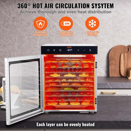 SS-10H - 10-Tray Stainless Steel Food Dehydrator with Adjustable Timer