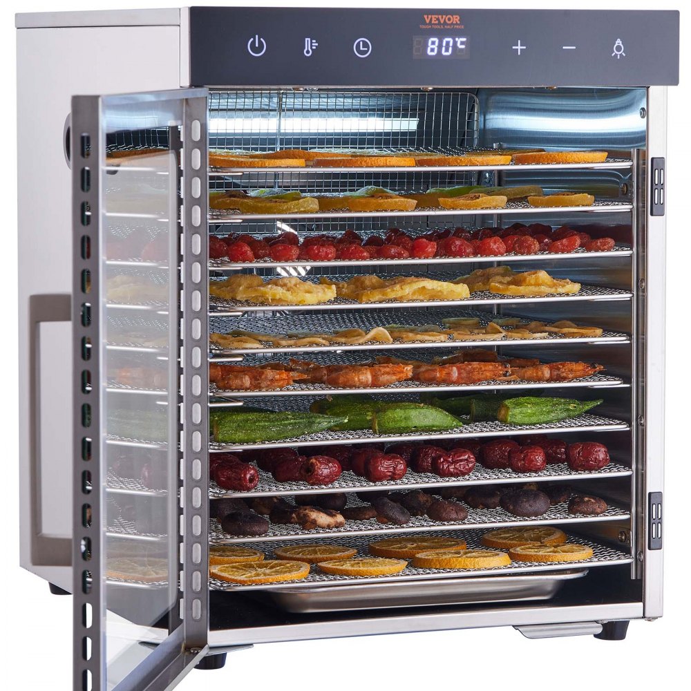 SS-10H - 10-Tray Stainless Steel Food Dehydrator with Adjustable Timer