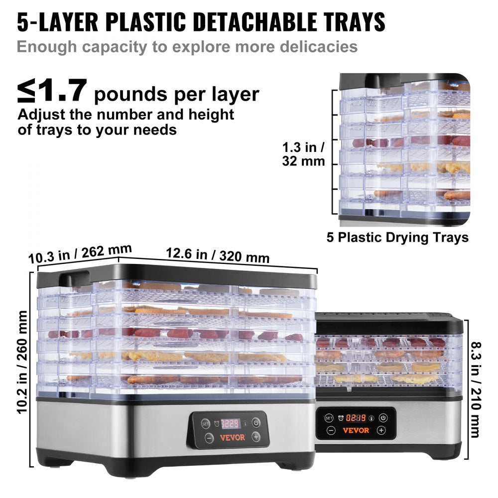 DH805 - 5-Tray VEVOR Food Dehydrator for Healthy Snacks & Meals