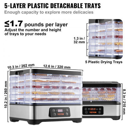 DH805 - 5-Tray VEVOR Food Dehydrator for Healthy Snacks & Meals