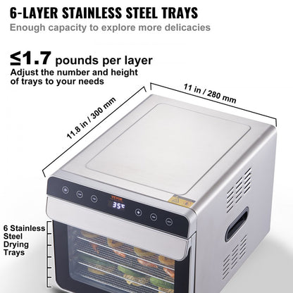 SS-06A - 6 Tray Stainless Steel Food Dehydrator with 360° Airflow