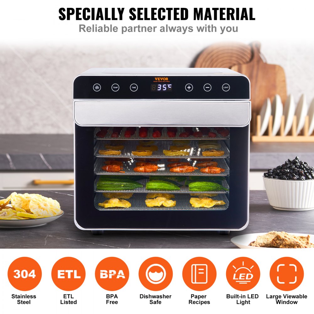 SS-06A - 6 Tray Stainless Steel Food Dehydrator with 360° Airflow