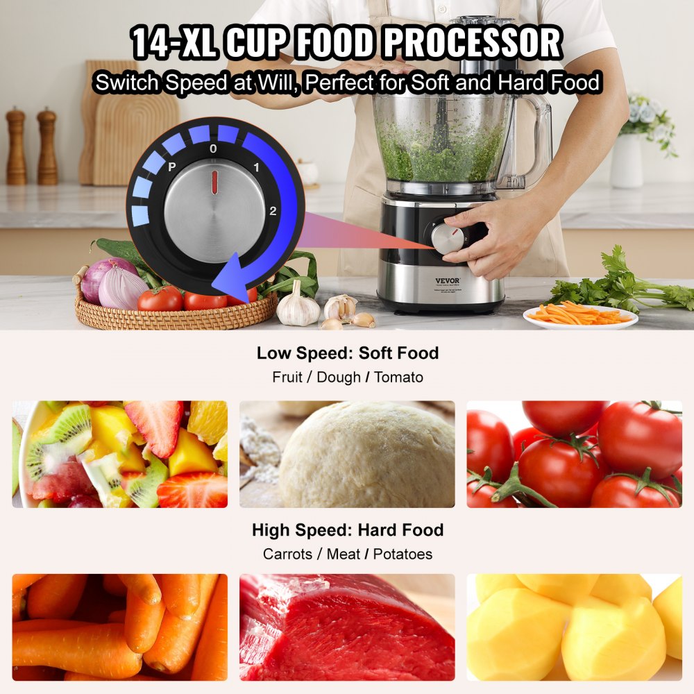 CY-329A - 14-Cup Electric Food Processor with Stainless Steel Blade