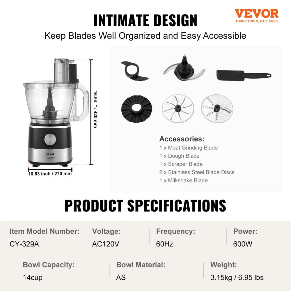 CY-329A - 14-Cup Electric Food Processor with Stainless Steel Blade