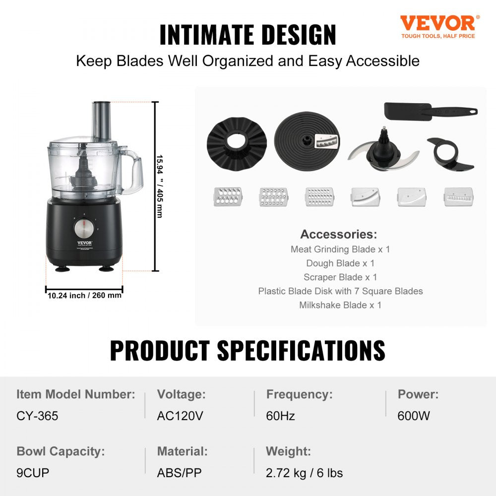 CY-365 - Effortless 9-Cup VEVOR Food Processor for Easy Meal Prep
