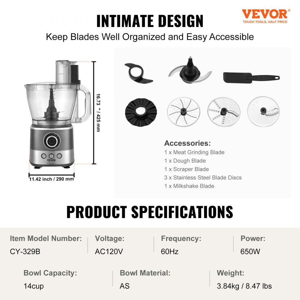 CY-329B - 14-Cup Versatile Food Processor with Stainless Steel Blades