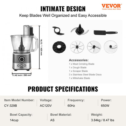 CY-329B - 14-Cup Versatile Food Processor with Stainless Steel Blades