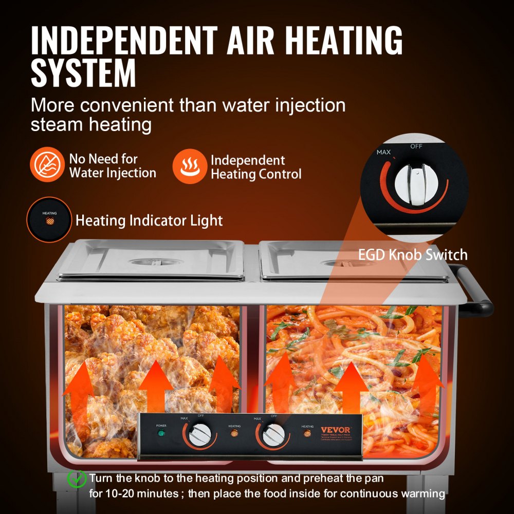 MDC-2 - 1000W VEVOR Commercial Food Warmer with Mobility & Dual Controls