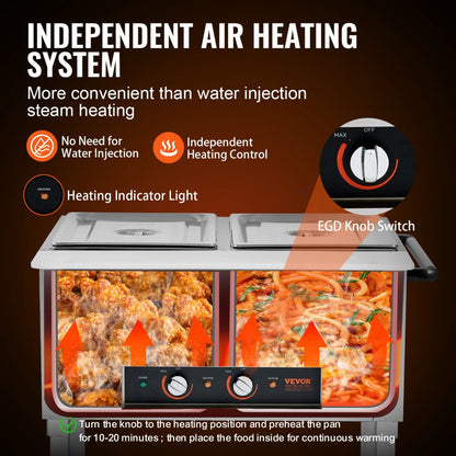 MDC-2 - 1000W VEVOR Commercial Food Warmer with Mobility & Dual Controls