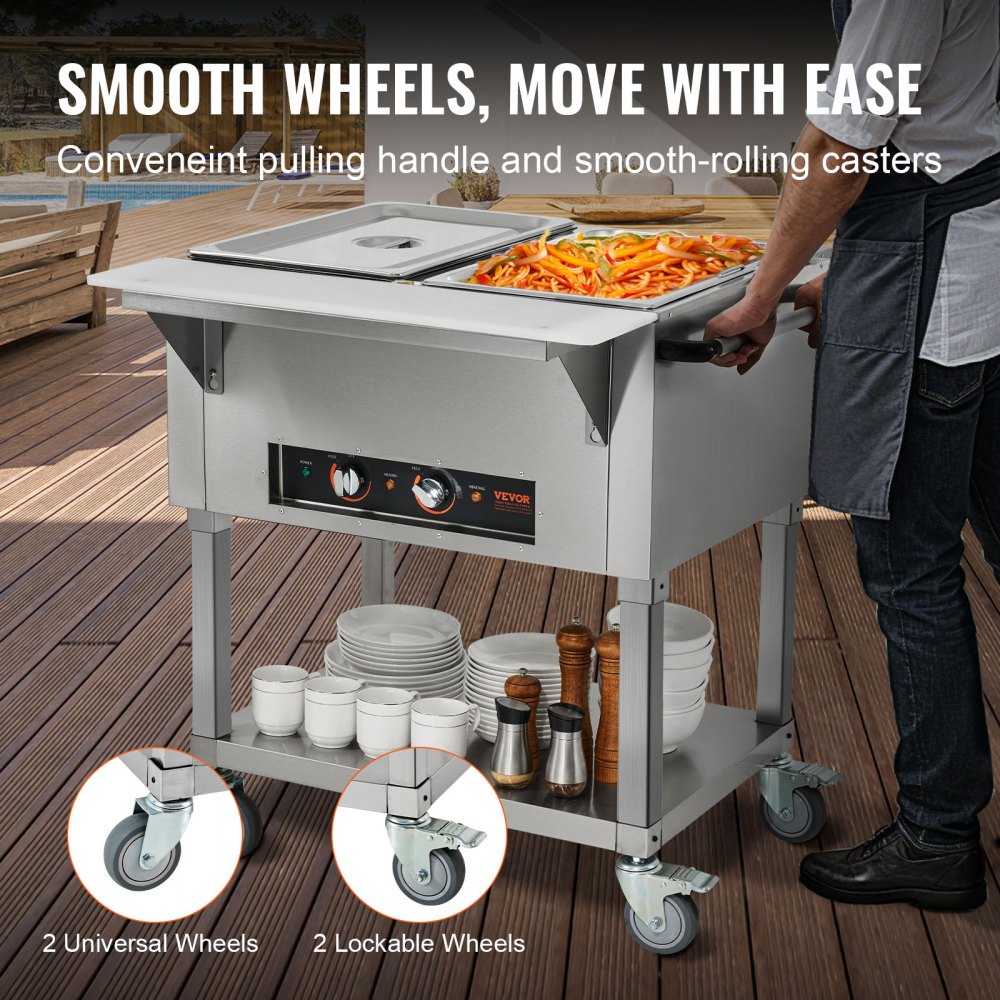 MDC-2 - 1000W VEVOR Commercial Food Warmer with Mobility & Dual Controls