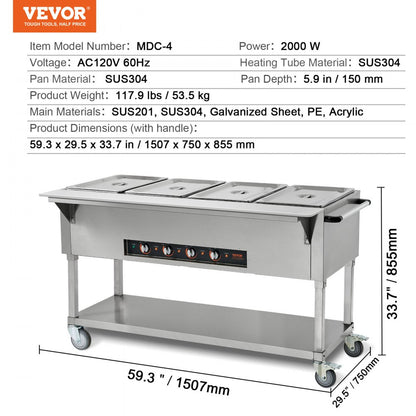MDC-4 - 4-Pan Stainless Steel Food Warmer for Efficient Catering