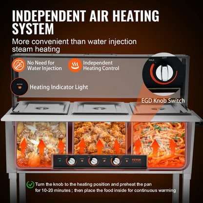 MDC-3C - 3-Pan Stainless Steel Food Warmer for Events, 20.6QT Capacity