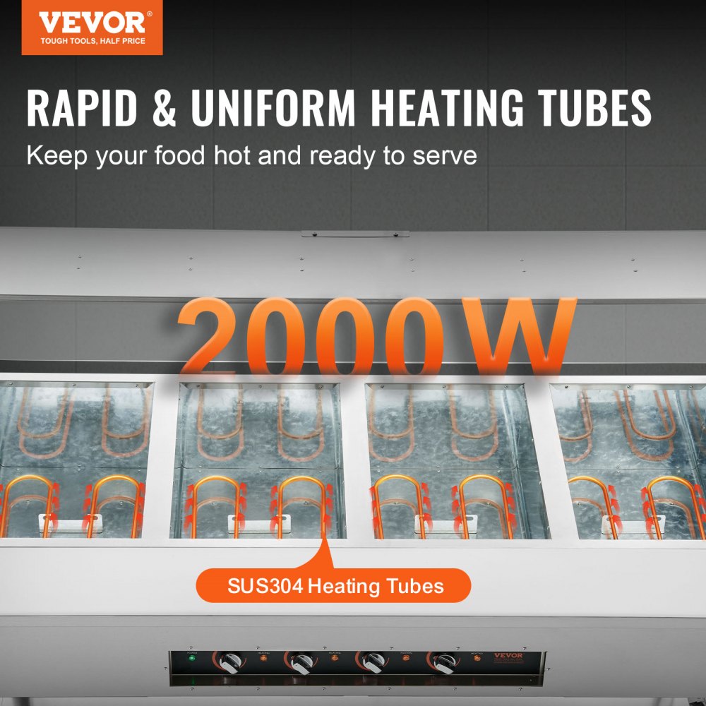 MDC-4C - 4-Pan 2000W Stainless Steel Food Warmer with Sneeze Guard