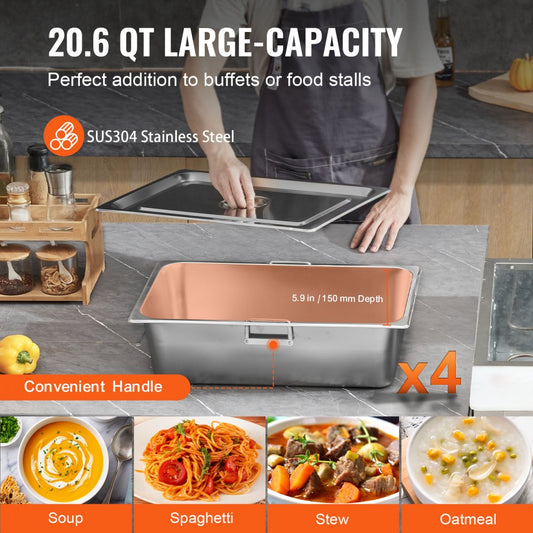 MDC-4C - 4-Pan 2000W Stainless Steel Food Warmer with Sneeze Guard