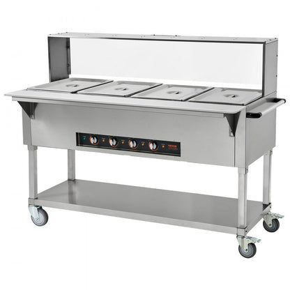 MDC-4C - 4-Pan 2000W Stainless Steel Food Warmer with Sneeze Guard