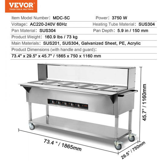 MDC-5C - VEVOR 5-Pan 20.6QT Electric Food Warmer for Events
