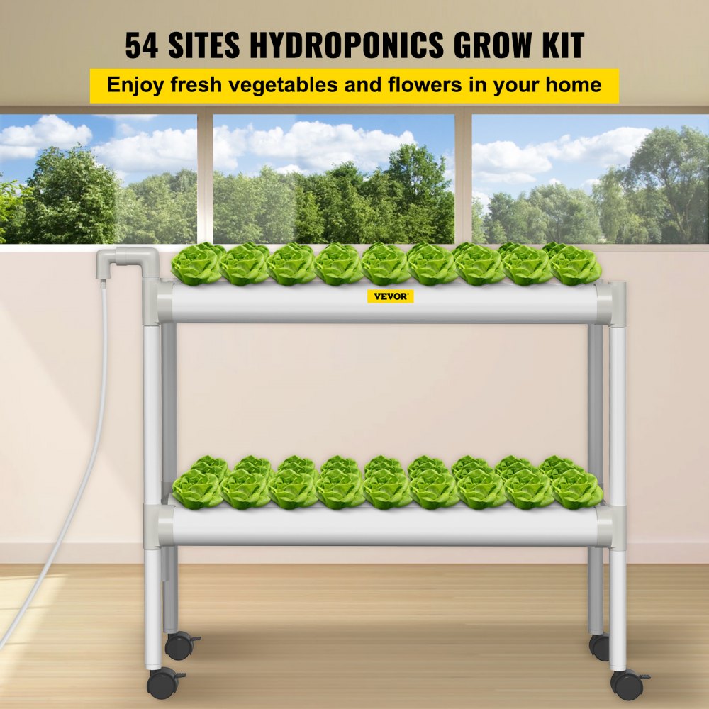 VVGrey2-54 - 54-Site Hydroponics System with 6 Pipes for Vegetables & Herbs