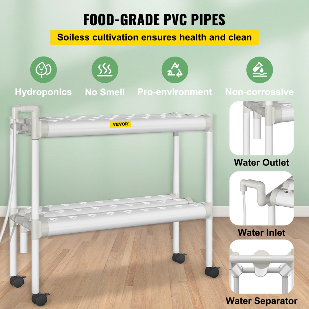 VVGrey2-54 - 54-Site Hydroponics System with 6 Pipes for Vegetables & Herbs