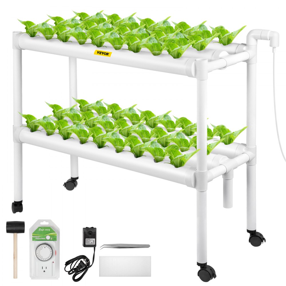 VVGrey2-54 - 54-Site Hydroponics System with 6 Pipes for Vegetables & Herbs
