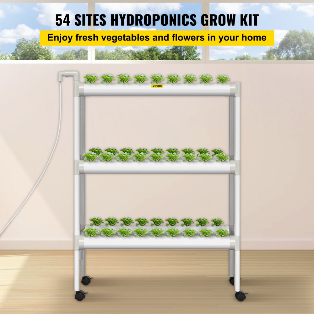 VVGrey3-54 - 54-Site Hydroponics Kit with 6 Pipes, Timer & Water Pump