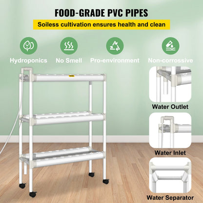 VVGrey3-54 - 54-Site Hydroponics Kit with 6 Pipes, Timer & Water Pump