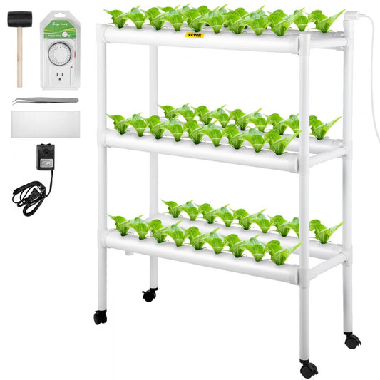 VVGrey3-54 - 54-Site Hydroponics Kit with 6 Pipes, Timer & Water Pump