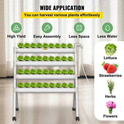 VVGrey4-36 - 36-Site Hydroponic System with 4 PVC Pipes, Timer & Pump