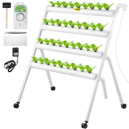 VVGrey4-36 - 36-Site Hydroponic System with 4 PVC Pipes, Timer & Pump