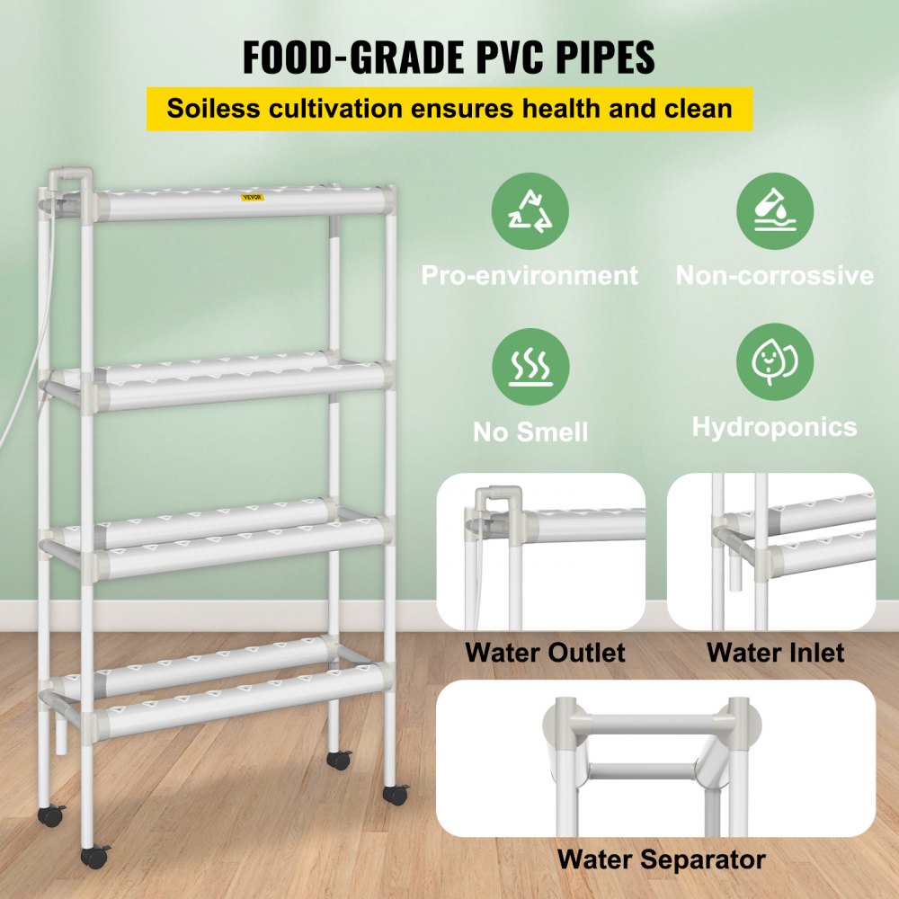 VVGrey4-72 - 72-Site Hydroponic Growing System with Timer & Water Pump