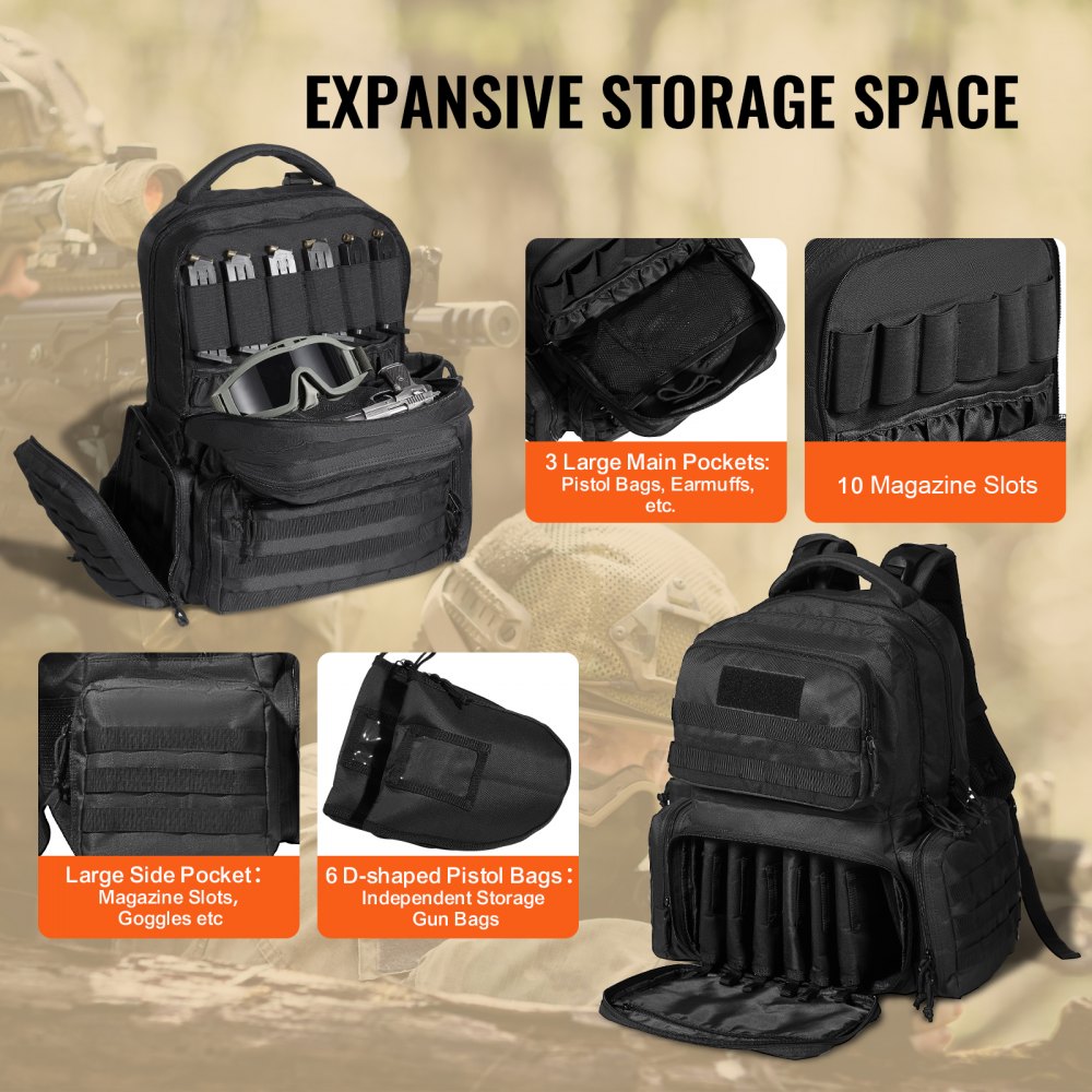 BK-2558 - VEVOR Tactical Backpack for 6 Handguns & 10 Magazines