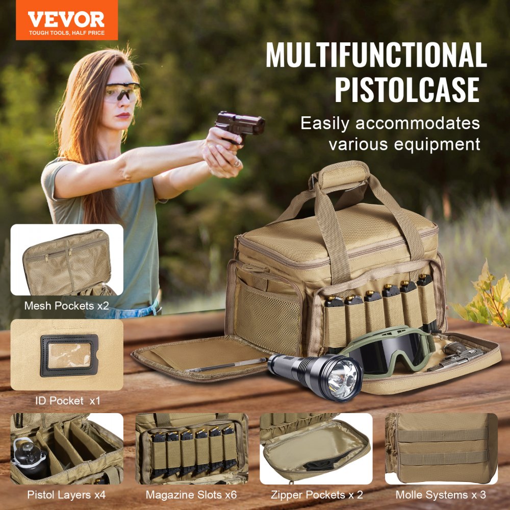 TL-1733 - VEVOR Tactical Range Bag for 4 Handguns & 6 Magazines