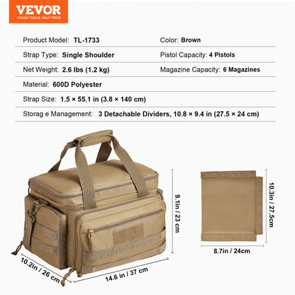 TL-1733 - VEVOR Tactical Range Bag for 4 Handguns & 6 Magazines