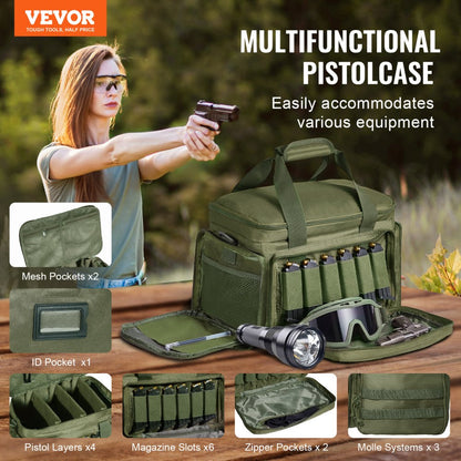 TL-1733 - Tactical Green Range Bag for 4 Handguns & 6 Magazines