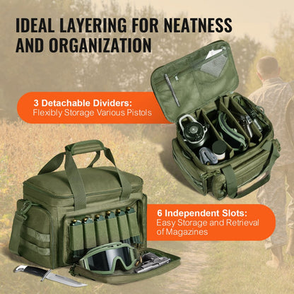 TL-1733 - Tactical Green Range Bag for 4 Handguns & 6 Magazines