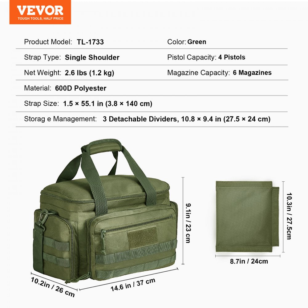 TL-1733 - Tactical Green Range Bag for 4 Handguns & 6 Magazines