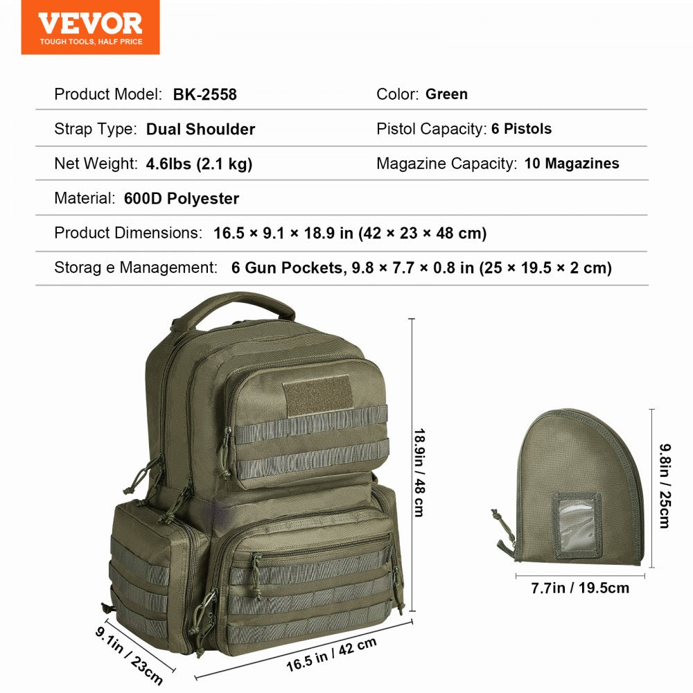 BK-2558 - Waterproof Tactical Backpack for 6 Pistols & 10 Magazines