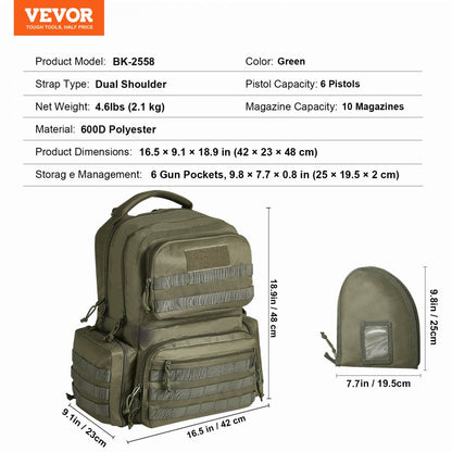 BK-2558 - Waterproof Tactical Backpack for 6 Pistols & 10 Magazines