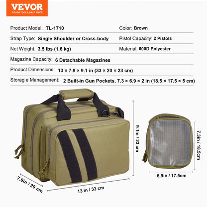 TL-1710 - VEVOR Tactical Gun Bag for 2 Pistols & 6 Magazines