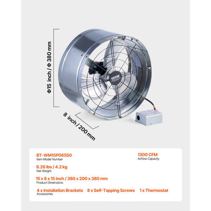 BT-WM15P065S0 - 15" Gable Mount Fan with 1300 CFM Airflow