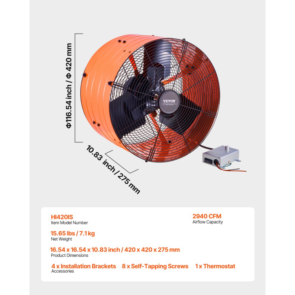 HI420IS - Energy Efficient 16 Inch Gable Mount Attic Exhaust Fan