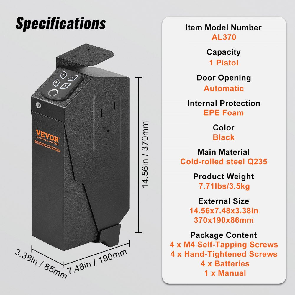AL370 - Compact Biometric Gun Safe with Fingerprint Access and Foam Interior